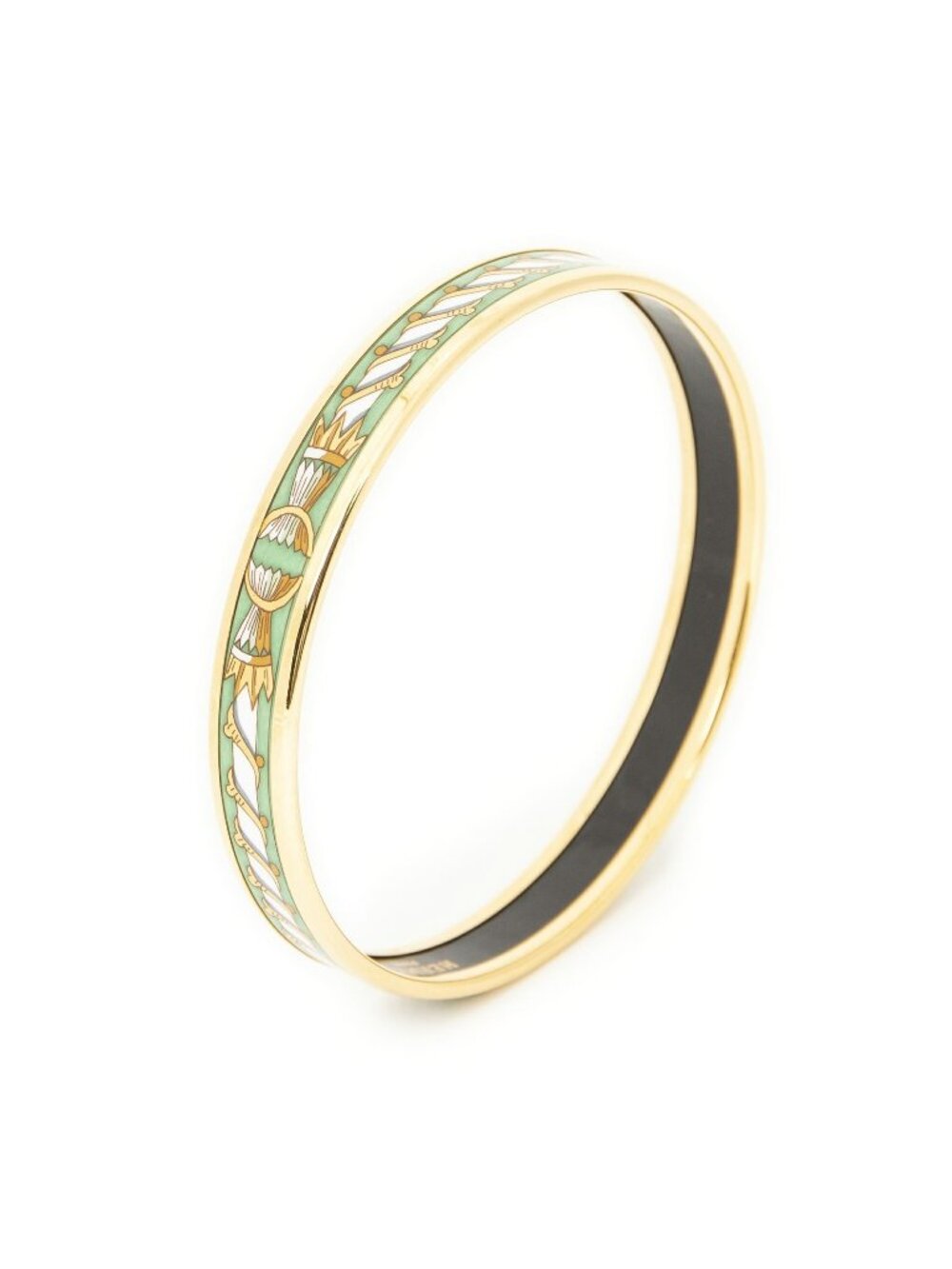 Hermes Enamel Bangle Green Gold Rope Motif Bracelet